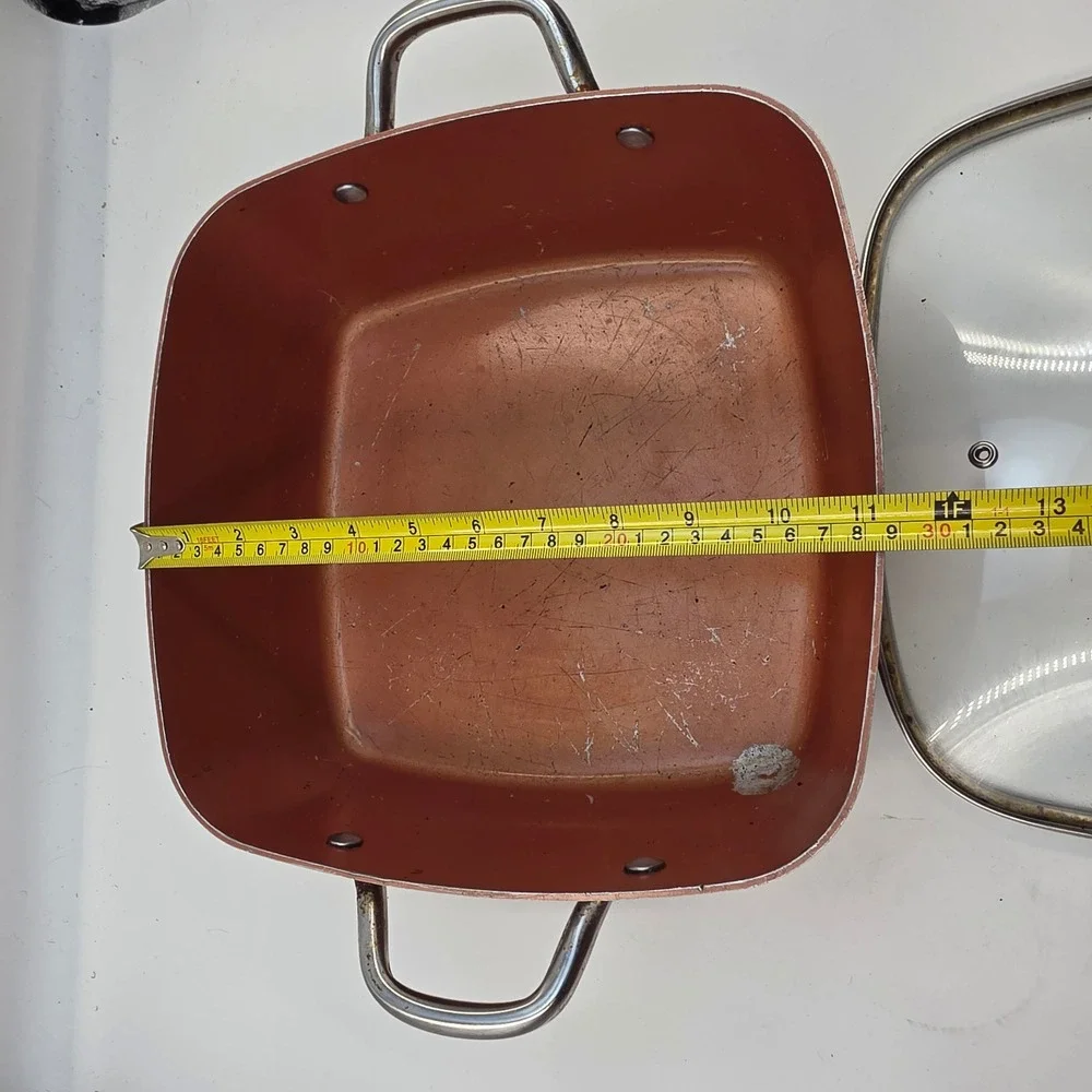 Copper Chef Square Deep Sauté Pan Glass Lid 11 Inch Non-Stick Induction Base L3